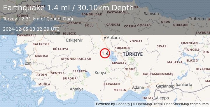 Earthquake CENTRAL TURKEY (1.4 ml) (2024-12-05 13:12:39 UTC)