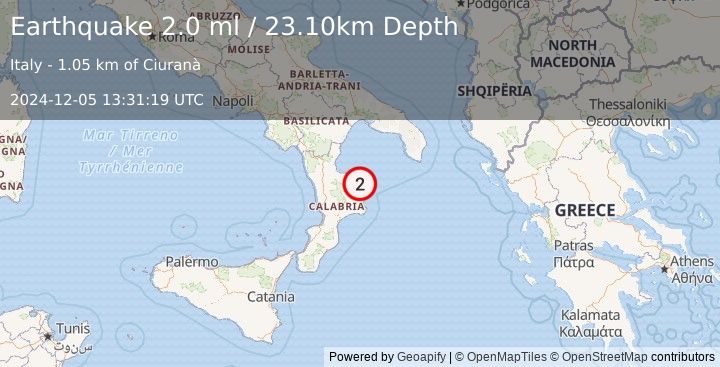 Earthquake SOUTHERN ITALY (2.0 ml) (2024-12-05 13:31:19 UTC)