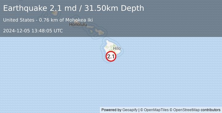 Earthquake ISLAND OF HAWAII, HAWAII (2.1 md) (2024-12-05 13:48:05 UTC)