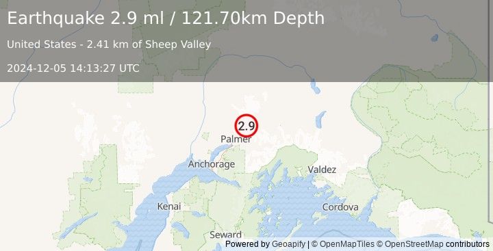 Earthquake SOUTHERN ALASKA (2.9 ml) (2024-12-05 14:13:27 UTC)