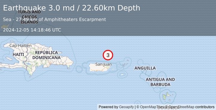 Earthquake PUERTO RICO REGION (3.0 md) (2024-12-05 14:18:46 UTC)