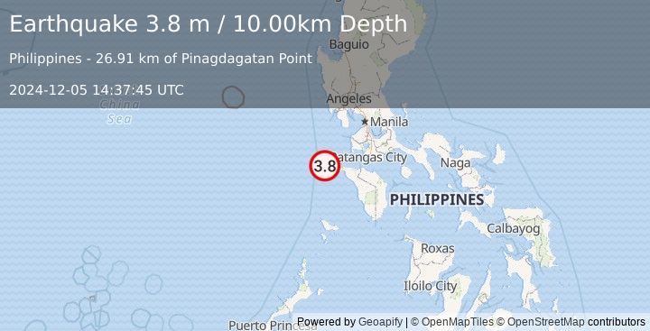 Earthquake MINDORO, PHILIPPINES (3.8 m) (2024-12-05 14:37:45 UTC)