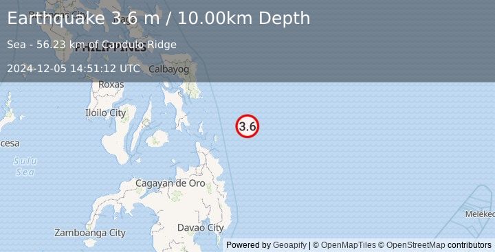 Earthquake PHILIPPINE ISLANDS REGION (3.6 m) (2024-12-05 14:51:12 UTC)