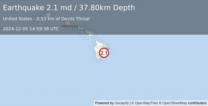 Earthquake ISLAND OF HAWAII, HAWAII (2.1 md) (2024-12-05 14:59:38 UTC)