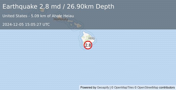 Earthquake ISLAND OF HAWAII, HAWAII (2.8 md) (2024-12-05 15:05:27 UTC)