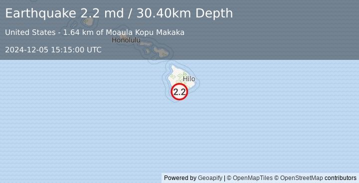 Earthquake ISLAND OF HAWAII, HAWAII (2.2 md) (2024-12-05 15:15:00 UTC)