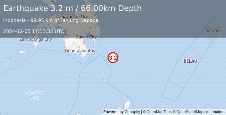 Earthquake PHILIPPINE ISLANDS REGION (3.2 m) (2024-12-05 17:13:32 UTC)