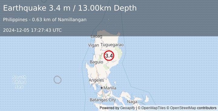 Earthquake LUZON, PHILIPPINES (3.4 m) (2024-12-05 17:27:43 UTC)