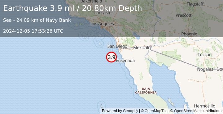 Earthquake OFFSHORE BAJA CALIFORNIA, MEXICO (3.5 ml) (2024-12-05 17:53:23 UTC)