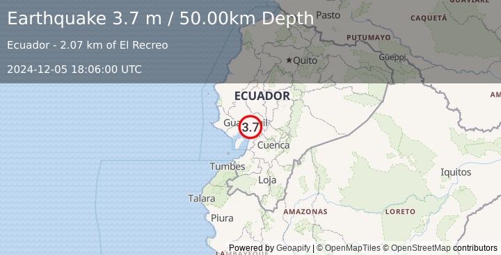 Earthquake NEAR COAST OF ECUADOR (3.7 m) (2024-12-05 18:06:00 UTC)