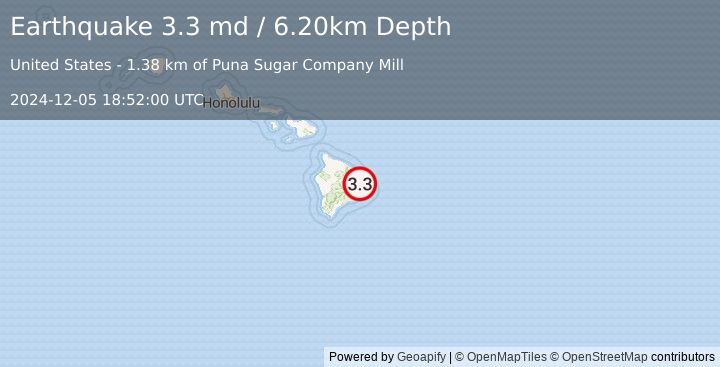 Earthquake ISLAND OF HAWAII, HAWAII (3.3 md) (2024-12-05 18:52:00 UTC)