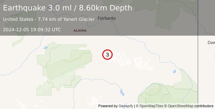 Earthquake CENTRAL ALASKA (3.0 ml) (2024-12-05 19:09:32 UTC)