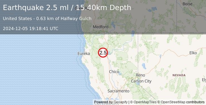 Earthquake NORTHERN CALIFORNIA (2.5 ml) (2024-12-05 19:18:41 UTC)