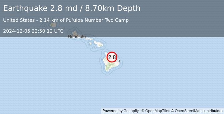 Earthquake ISLAND OF HAWAII, HAWAII (2.8 md) (2024-12-05 22:50:12 UTC)