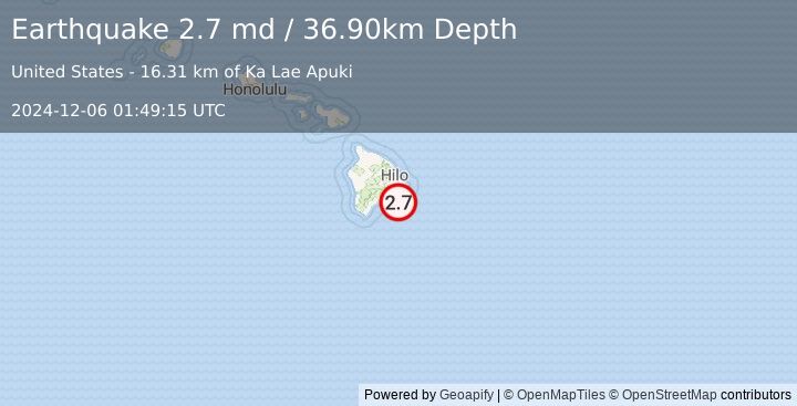 Earthquake ISLAND OF HAWAII, HAWAII (2.7 md) (2024-12-06 01:49:15 UTC)