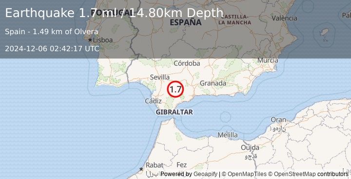 Earthquake STRAIT OF GIBRALTAR (1.7 ml) (2024-12-06 02:42:17 UTC)