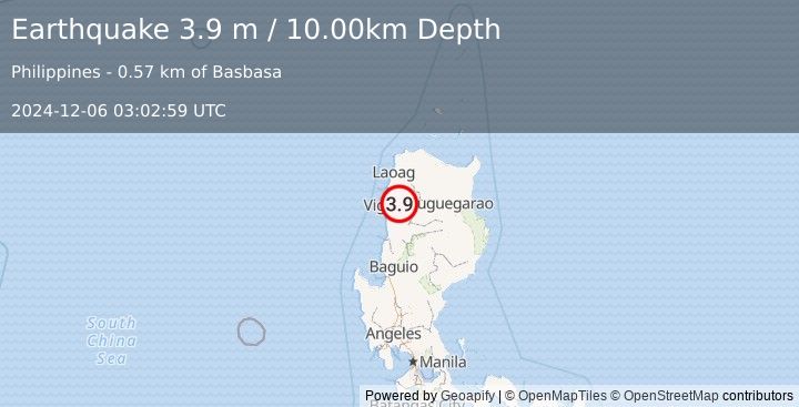 Earthquake LUZON, PHILIPPINES (3.9 m) (2024-12-06 03:02:59 UTC)