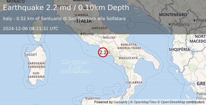 Earthquake SOUTHERN ITALY (2.2 md) (2024-12-06 08:21:32 UTC)