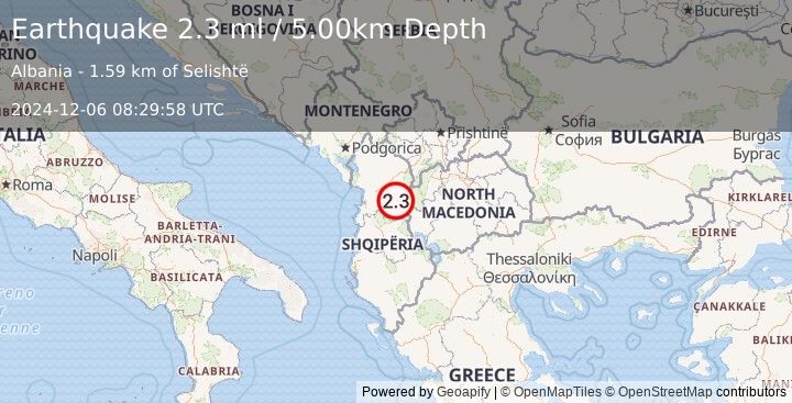 Earthquake ALBANIA (2.3 ml) (2024-12-06 08:29:58 UTC)