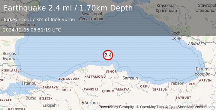 Earthquake BLACK SEA (2.4 ml) (2024-12-06 08:51:19 UTC)