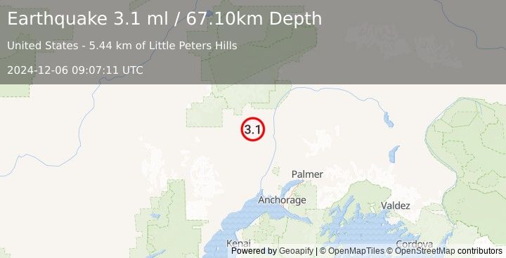 Earthquake CENTRAL ALASKA (3.1 ml) (2024-12-06 09:07:11 UTC)