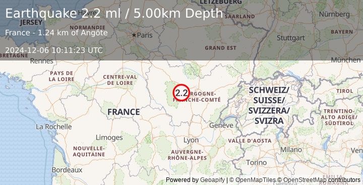 Earthquake FRANCE (2.2 ml) (2024-12-06 10:11:23 UTC)