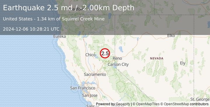 Earthquake NORTHERN CALIFORNIA (2.5 md) (2024-12-06 10:28:21 UTC)