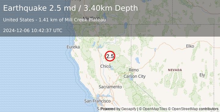 Earthquake NORTHERN CALIFORNIA (2.5 md) (2024-12-06 10:42:37 UTC)