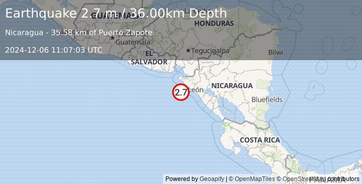 Earthquake NEAR COAST OF NICARAGUA (2.7 m) (2024-12-06 11:07:03 UTC)