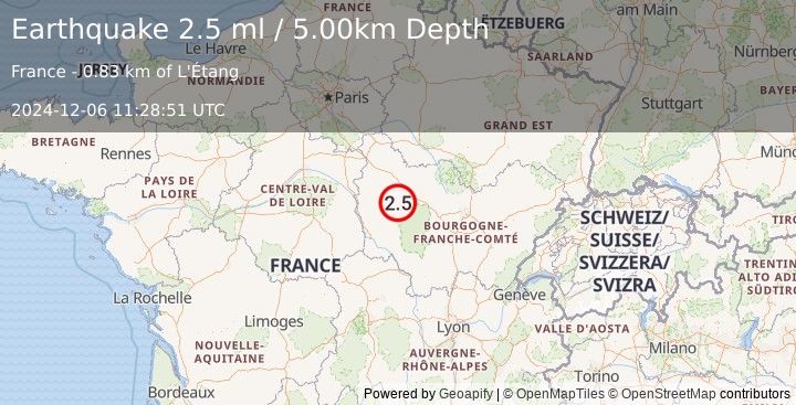 Earthquake FRANCE (2.5 ml) (2024-12-06 11:28:51 UTC)