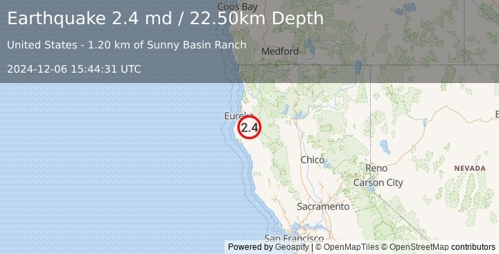 Earthquake NORTHERN CALIFORNIA (2.4 md) (2024-12-06 15:44:31 UTC)