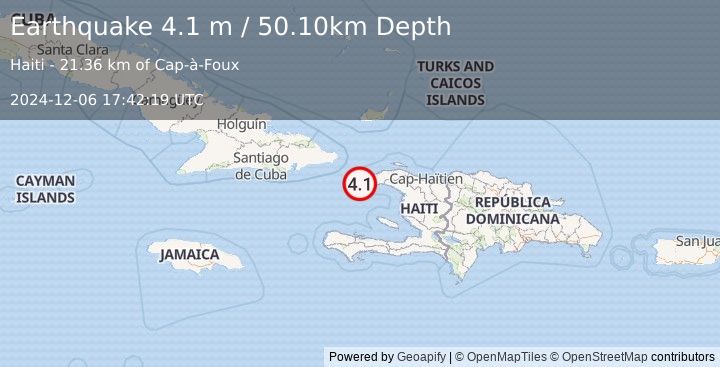 Earthquake HAITI REGION (4.1 m) (2024-12-06 17:42:19 UTC)