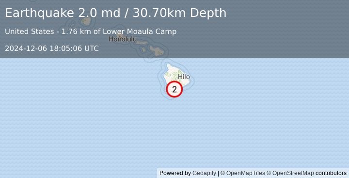 Earthquake ISLAND OF HAWAII, HAWAII (2.0 md) (2024-12-06 18:05:06 UTC)