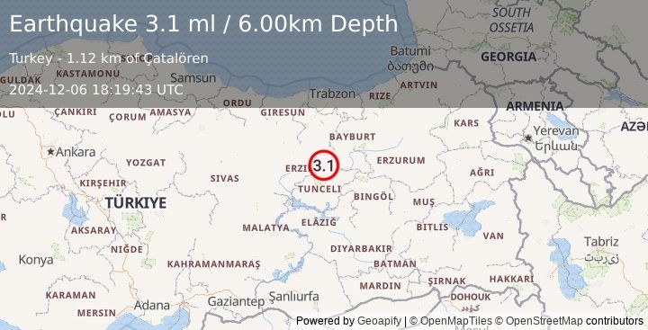 Earthquake EASTERN TURKEY (3.1 ml) (2024-12-06 18:19:43 UTC)