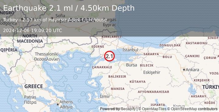 Earthquake WESTERN TURKEY (2.1 ml) (2024-12-06 19:09:20 UTC)