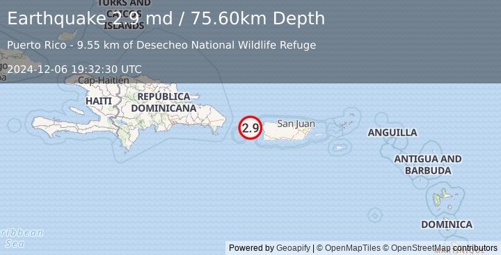 Earthquake MONA PASSAGE, PUERTO RICO (2.9 md) (2024-12-06 19:32:30 UTC)