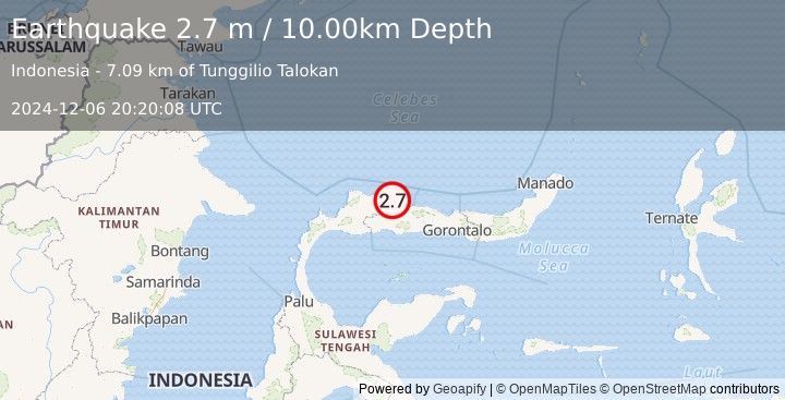 Earthquake MINAHASA, SULAWESI, INDONESIA (2.7 m) (2024-12-06 20:20:08 UTC)