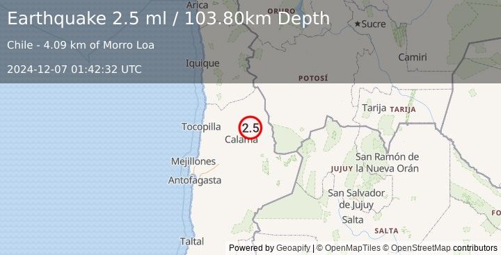 Earthquake ANTOFAGASTA, CHILE (2.5 ml) (2024-12-07 01:42:32 UTC)