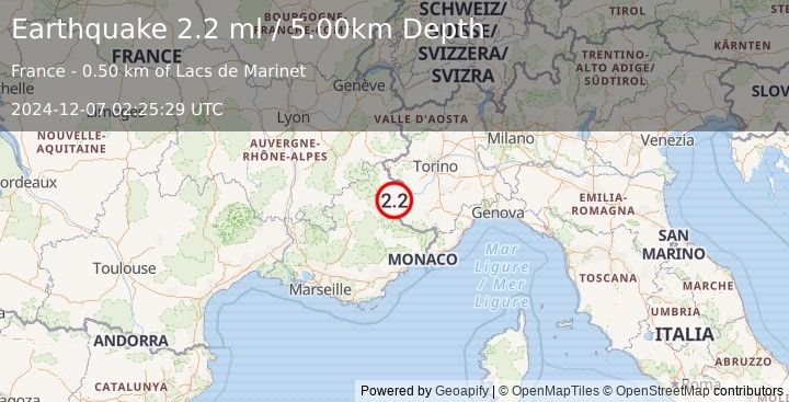 Earthquake FRANCE (2.2 ml) (2024-12-07 02:25:29 UTC)