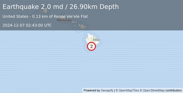 Earthquake ISLAND OF HAWAII, HAWAII (2.0 md) (2024-12-07 02:43:00 UTC)