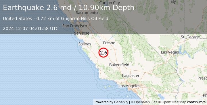 Earthquake CENTRAL CALIFORNIA (2.6 md) (2024-12-07 04:01:58 UTC)