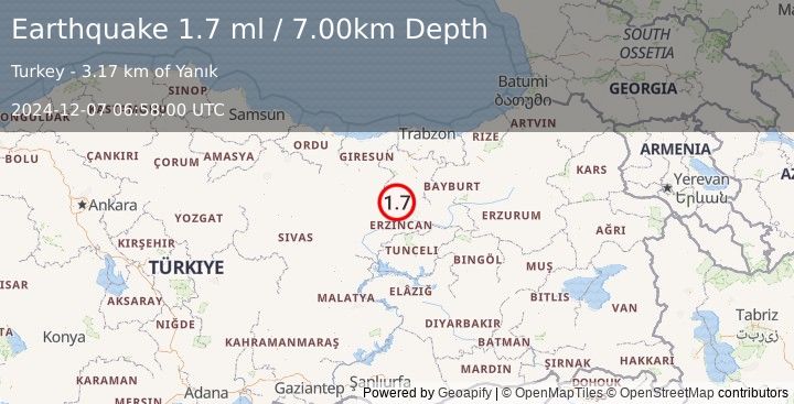 Earthquake EASTERN TURKEY (1.7 ml) (2024-12-07 06:58:00 UTC)