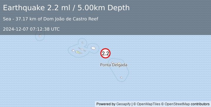 Earthquake AZORES ISLANDS, PORTUGAL (2.2 ml) (2024-12-07 07:12:38 UTC)