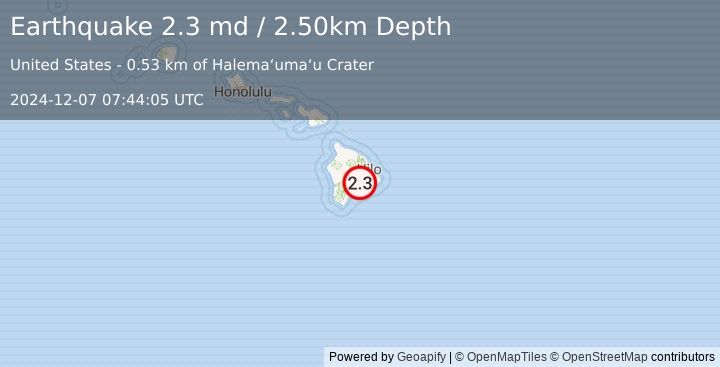 Earthquake ISLAND OF HAWAII, HAWAII (2.3 md) (2024-12-07 07:44:05 UTC)