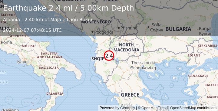 Earthquake ALBANIA (2.5 ml) (2024-12-07 07:48:14 UTC)