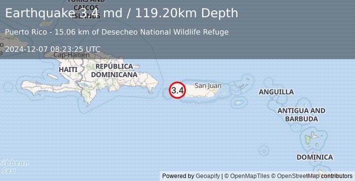 Earthquake MONA PASSAGE, PUERTO RICO (3.4 md) (2024-12-07 08:23:25 UTC)