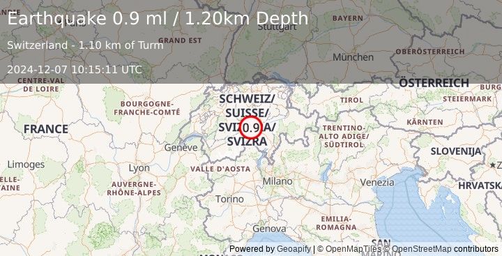 Earthquake SWITZERLAND (0.9 ml) (2024-12-07 10:15:11 UTC)