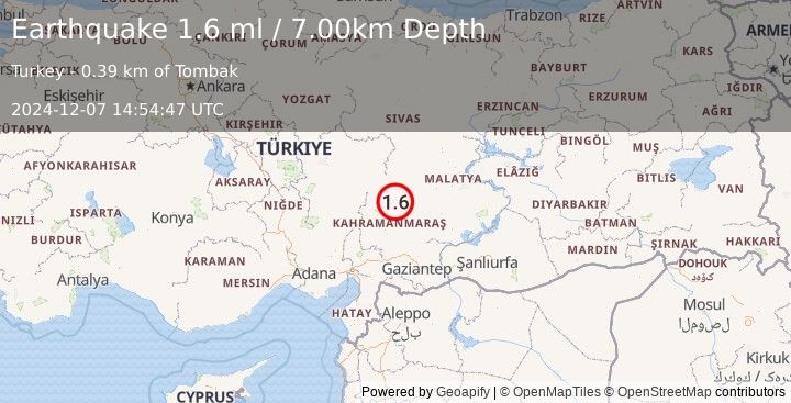 Earthquake CENTRAL TURKEY (1.6 ml) (2024-12-07 14:54:47 UTC)