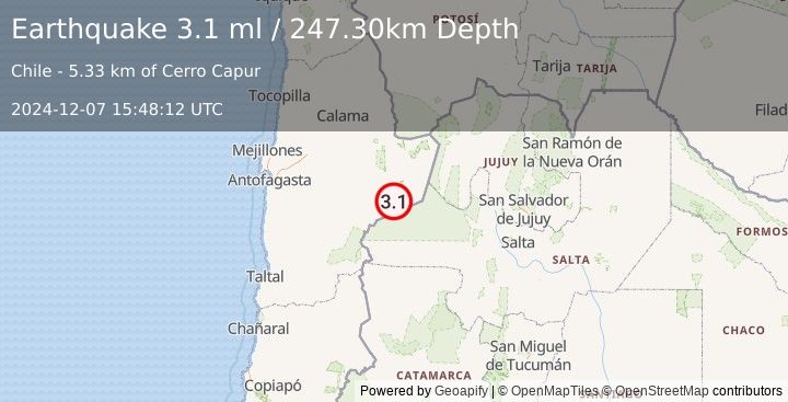 Earthquake ANTOFAGASTA, CHILE (3.1 ml) (2024-12-07 15:48:12 UTC)