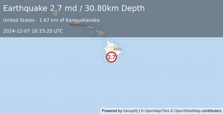 Earthquake ISLAND OF HAWAII, HAWAII (2.7 md) (2024-12-07 16:15:20 UTC)